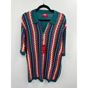 NWT Stacy Adams 71054 Knit Sweater Men XL Multicolor Short Sleeve 1/4 Zip Winter